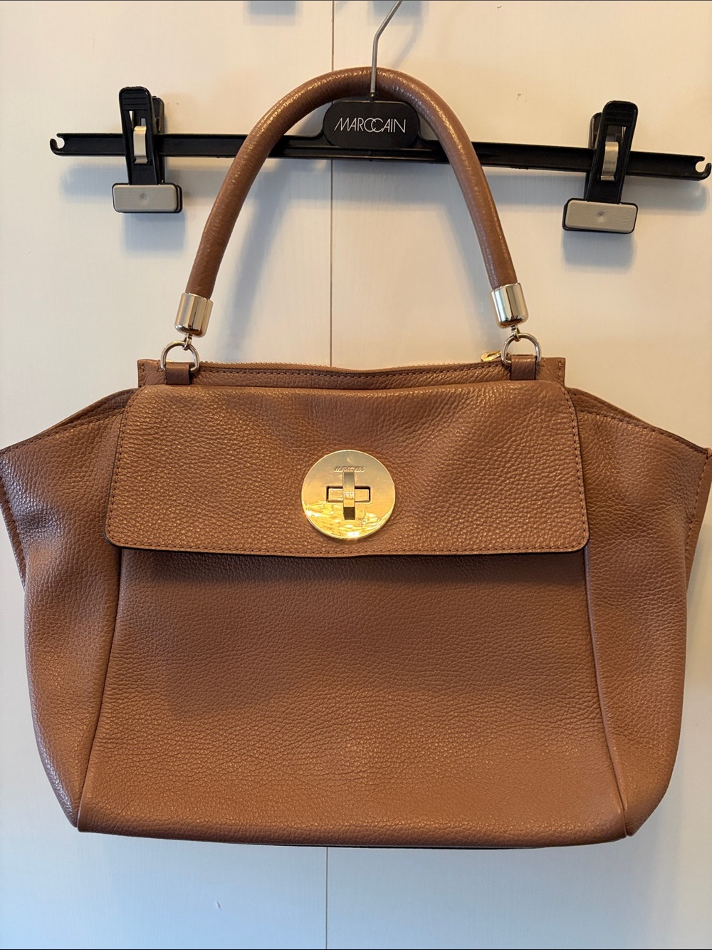 Marc Cain Brown Leather Top-Handle Bag with Gold Hardware